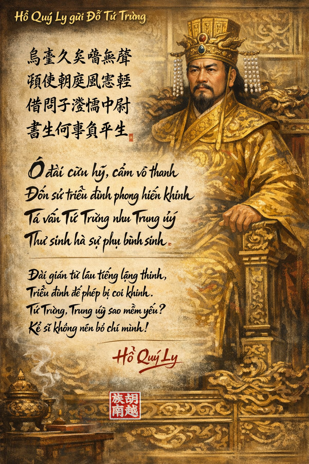 Bài thơ Hồ Quý Ly gửi Ngự sử Trung đô úy Đỗ Tử Trừng